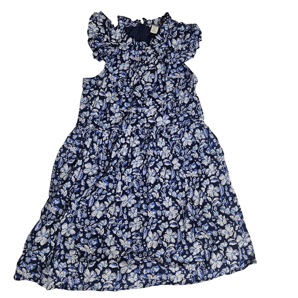 Vineyard Vines Blue White Floral Ruffle Neck Cotton Dress Size 8